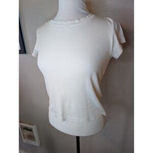 Madewell Cream Minimalist Ribbed Crew neck Tshirt womens size M